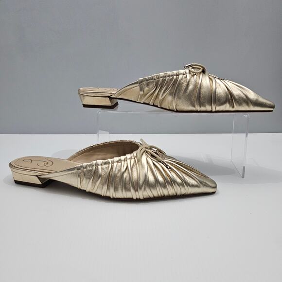 NEW Sam Edelman Julia Mule Womens 9.5 Gathered Gold Leaf Leather Flat Slip On - Picture 3 of 15